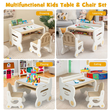 Costzon Kids Table and Chair Set, Plastic Activity Table with Watercolor Pens, Blackboard Eraser & Storage Shelf