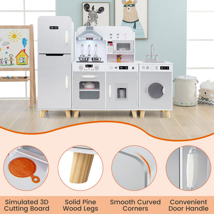 Costzon 3-Piece Play Kitchen for Kids, Wooden Toy Kitchen Set with Refrigerator