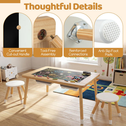 Costzon All-in-One Wooden Kids Activity Table Set w/Double-Sided Boards & 2 Foldable Storage Bins