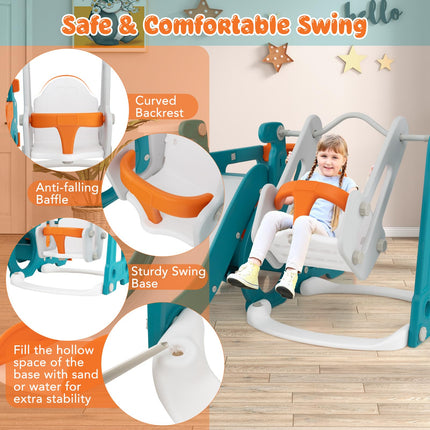 Costzon 6 in 1 Toddler Slide and Swing Set, Mini Bus Indoor Outdoor Baby Swing with Basketball Hoop
