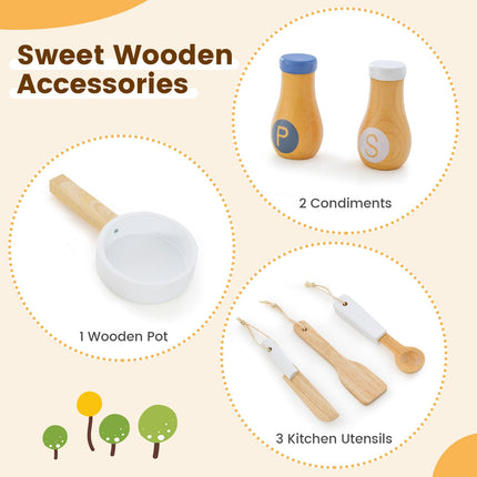 Costzon Kids Kitchen Playset, Wooden Pretend Little Chef Cooking Toy Set with Sink, Faucet, Stove
