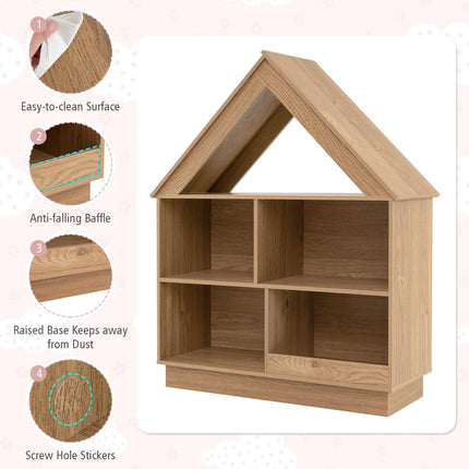 Costzon Kids Dollhouse Bookshelf 3-Tier Wooden Open Bookcase for Toys and Books