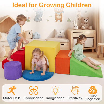 Costzon 6 PCS Foam Climbing Blocks | Velvet Indoor Climb & Crawl Activity Playset