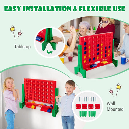 Costzon Giant 4 in a Row Connect Game, 2-in-1 Jumbo 4-to-Score Game Set with Carrying Bag, Fun Family Party Game
