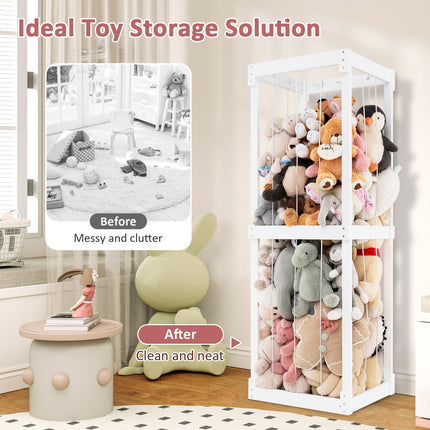 Costzon Extra Large Stuffed Animal Storage, Wooden Stuff Animal Organizer with Elastic Cords