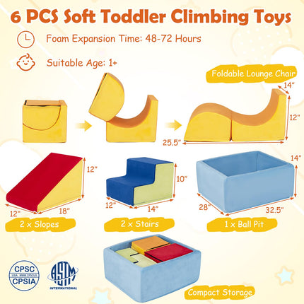 Costzon 6-Piece Foam Climbing Blocks w/Square Ball Pit for Toddlers