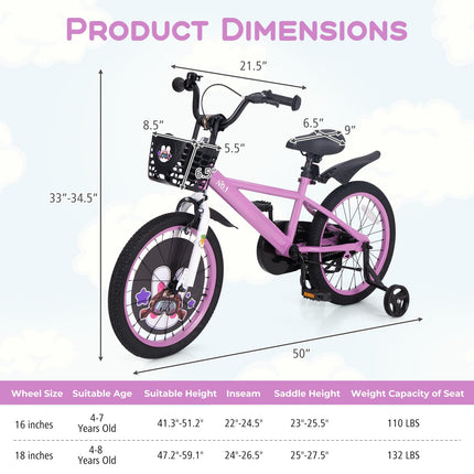 Costzon Kids Bike, 18 Inch Child Bike for 3-8 Years Old with Adjustable Height, Training Wheels