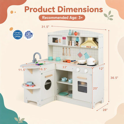 Costzon Wooden Play Kitchen for Kids w/Lights & Sounds | Interactive Pretend Kids Kitchen Playset