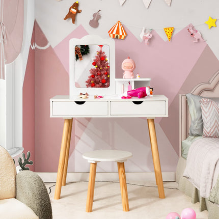 Girls Vanity Set with Mirror and Stool - Giantex