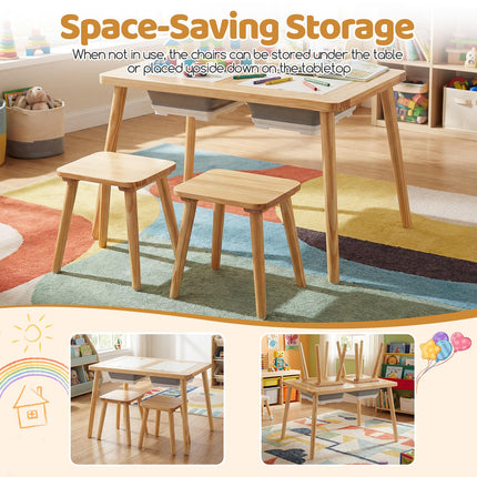 Costzon Wooden Sensory Table and Chairs w/Double-Sided Boards & 2 Foldable Storage Bins