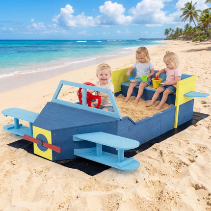 Costzon Sandbox Fir Wood Glider-Shaped Sand Pit Outdoor Playset