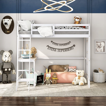 Costzon Loft Bed with Desk, Wooden Twin Size Loft Bed