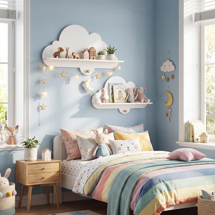 Costzon 2 Pieces Floating Cloud Shelves | Cute Corner Bookshelves for Nursery Playroom