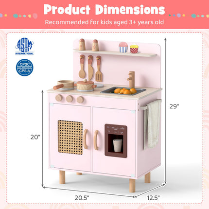 Costzon Kids Kitchen Playset | Little Chef Wooden Pretend Play Toy w/Realistic Ice Maker