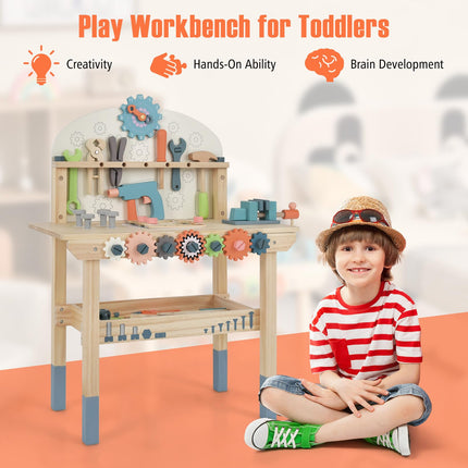 Costzon Kids Tool Bench, Wooden Pretend Workbench w/ 63 Toy Tools and Accessories