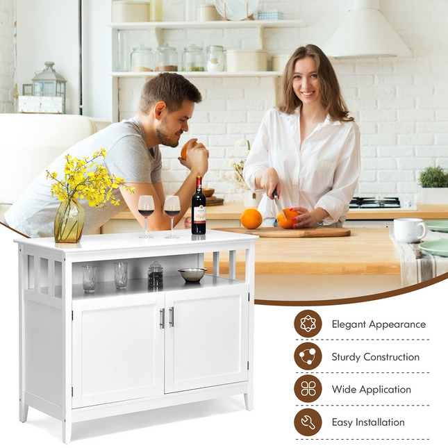 Free Standing Storage Chest with 2 Level Cabinets and Open Shelf - Costzon