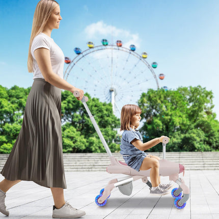 Costzon Push Car for Toddlers, 2 in 1 Stroller Sliding Walking Car with LED Flashing Wheels, Removable & Adjustable Push Handle