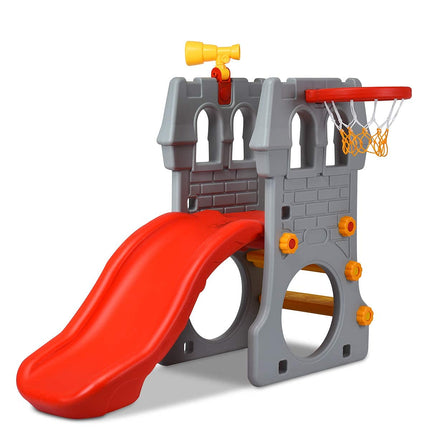 Costzon Toddler Slide Playground Climber Set, 5 in 1 Slide for Kids with Basketball Hoop, Kids Large Slide Playset Gift for Both Indoor Outdoor Use
