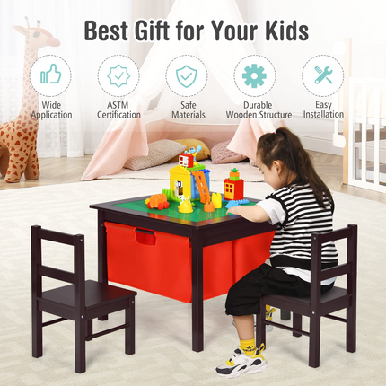 Costzon Kids Table, Children Wooden Activity Table w/Storage Drawers, 2 in 1 Building Block Tabletop