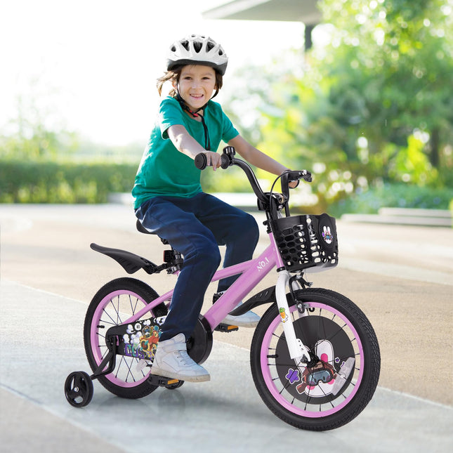 Costzon Kids Bike, 16 Inch Child Bike for 3-8 Years Old with Adjustable Height, Training Wheels, Storage Basket