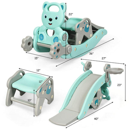 Costzon 5 in 1 Toddler Slide Rocking Toy, Slide for Kids with Detachable Stool, Foldable Climber Playground Slide