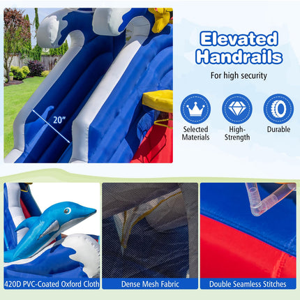 BOUNTECH Inflatable Water Slide, Dolphin Themed Kids Waterslide Park for Outdoor Fun
