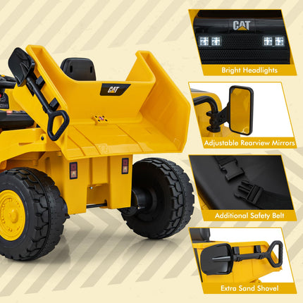 Costzon Kids Ride on Dump Truck, 12V Electric Vehicle W/2.4G Remote Control, Working Megaphone