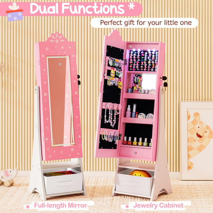 Costzon Children Dress Up Mirror Jewelry Cabinet for Little Girls