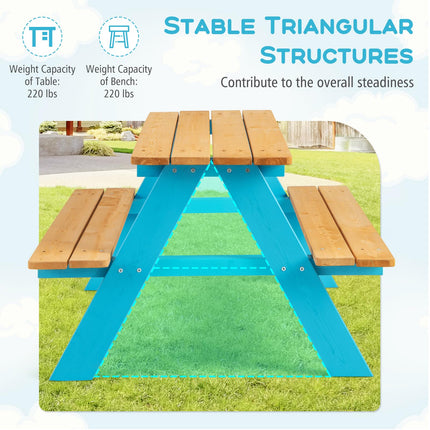 Costzon Kids Picnic Table, Fir Wood Children’s Activity Table with Benches, Toddler Patio Furniture Set