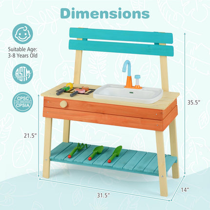 Mud Kitchen and Barbecue Grill Combo Pretend Play Kitchen for Toddler