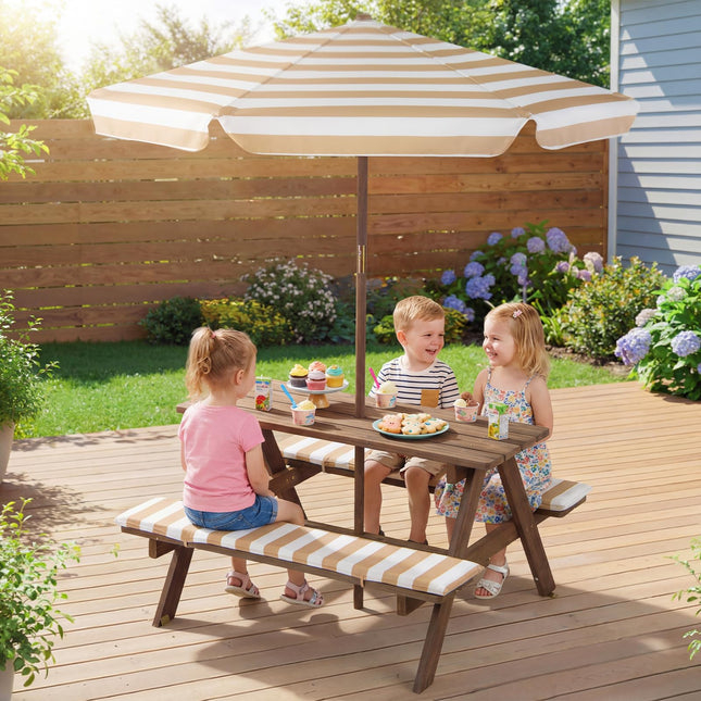 Costzon Kids Wooden Toddler Outdoor Table Bench Set Stripe Fabric