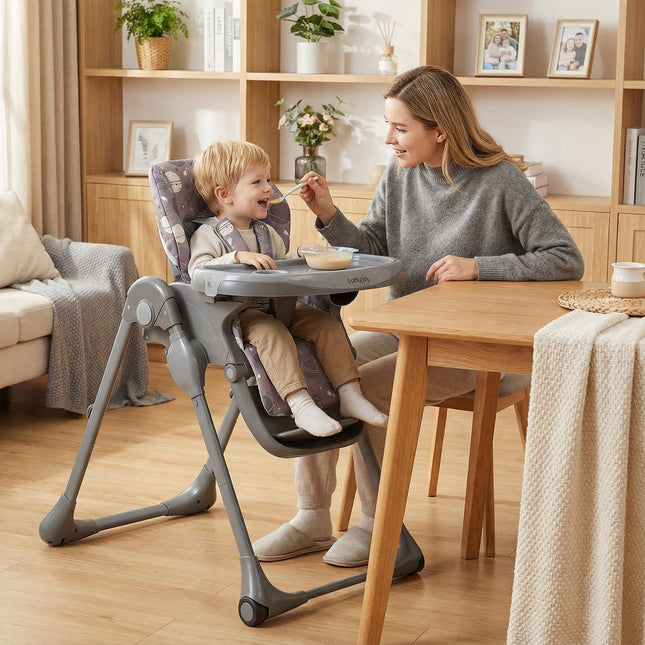 Portable Highchairs for Babied and Toddlers Double Removable Tray Built-in Wheels