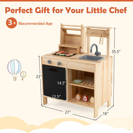 Costzon Kids Grill Playset with Chalkboard, Wooden Kids BBQ Grill Playset with Play Food（With Blackboard）