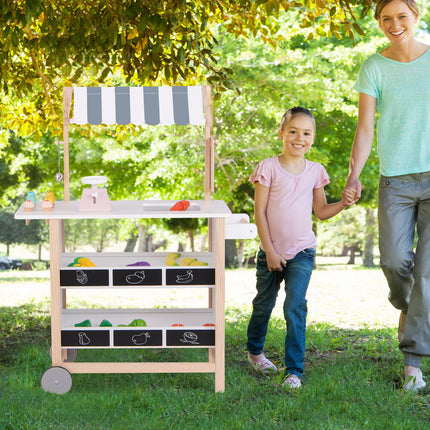 Costzon Kids Pretend Play Grocery Store, Wooden Ice Cream Cart Toy Set for Kids with Ice Cream Making Counter
