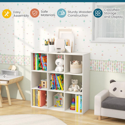 Costzon 9-Cube Toy Storage and Organizer, 4-Tier Wooden Kids Bookshelf, Toy and Book Storage Display Organization, Toddler Shelf