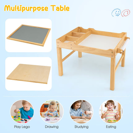 Costzon Kids Table, 3 in 1 Wood Building Block Desk w/Storage, Paper Roll