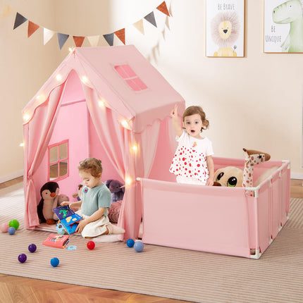 Indoor Large Toddler Pretend Playhouse w/Playpen Door Curtains Viewing Windows