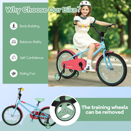 BABY JOY Colorful Macarons Kids Bike,18 Inch Sporty Children's Bicycle with Training Wheels