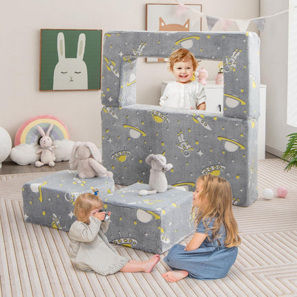 Costzon Convertible Toddler Couch, Glow in Dark, Fold Out Modular Sofa Playset with Ottomans