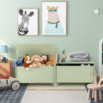 Costzon Wooden Toy Box, Kids Large Trunk Chest w/ Safety Hinge & Handles, Flip-Top Storage Organizer
