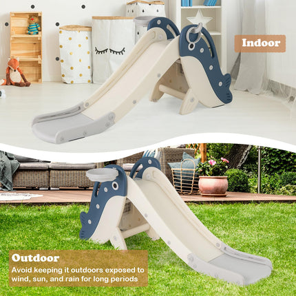 Costzon Foldable Toddler Slide, Freestanding Baby Climber Playset Kids Slide with Basketball Hoop, Ring Toss, Ball, Inflator & Rings
