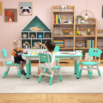 Costzon Kids Table and 4 Chair Set, Height Adjustable Toddler Desk and Chairs, Children Art Study Multi-Activity Table Set