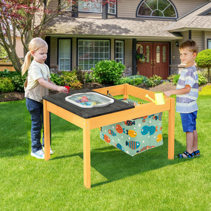 Costzon Sensory Table, 3-in-1 Wooden Sand and Water Table with Foldable Bin