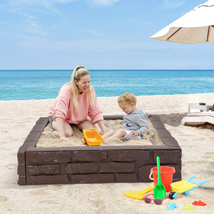 Costzon Kids Sandbox with Cover, 47"x 47" HDPE Sandpit with Oxford Cover, Bottom Liner