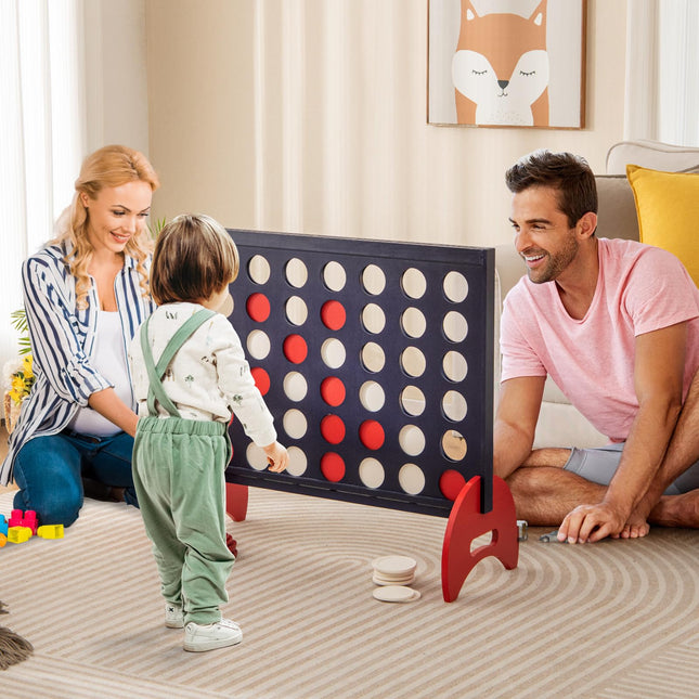 Costzon Giant 4-in-a-Row Game Set, Wooden Jumbo 4-to-Score Game w/ 42 PCS Chips & 600D Oxford Fabric Carrying Bag