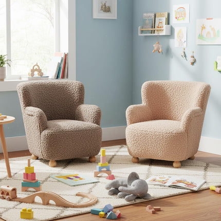Comfy Kids Chair w/Solid Wooden Frame & Sherpa Fabric