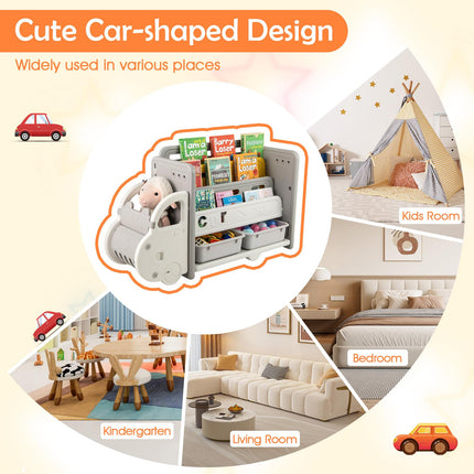 Costzon Car-Shaped Toy and Book Storage Organizer with 3-Tier Bookshelf