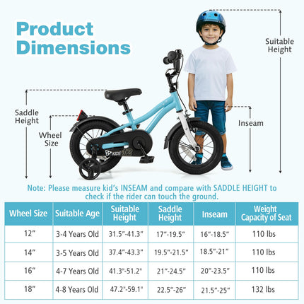 BABY JOY Kids Bike, 12 14 16 18 Inches Sporty Bicycle with Training Wheels