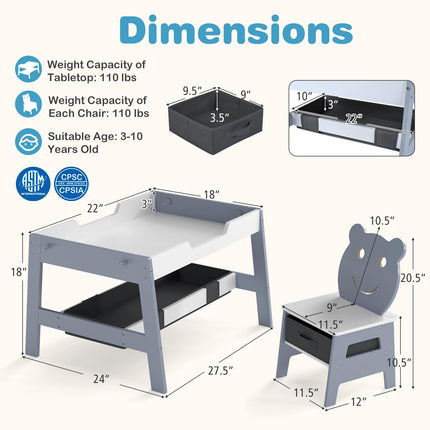 Costzon Kids Table and Chairs Multifunctional Art Desk Set (27.5” x 24” x 18”)