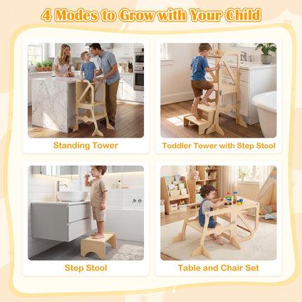 Costzon Multifunctional Kids Kitchen Step Stool with Removable Safety Bar & Fixing Buckles